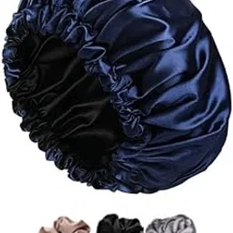 GO WELL Satin Silk Bonnet for Hair with 3 Satin Scrunchies, Satin Bonnet for Curly Hair, Reversible Silk Hair Cap for Sleeping, Adjustable Satin Hair Bonnet, Satin Hair Wrap-image-3