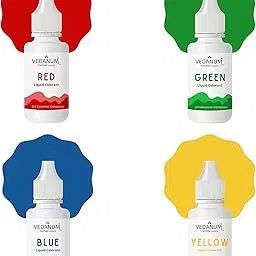 VEDANUM DIY Premium Liquid Colors for Soap Making, Bath Bombs, Bath Salts, Cosmetics, Skin Friendly Pigments, Pack of 4 Red, Green, Blue, Yellow || 15 ml Each ||-image-91