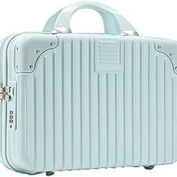 JUREVIA Portable Hard Shell Cosmetic Bag Travel Case, Small Travel Hand Luggage with Elastic Band, Mini Abs Carrying Makeup Case Suitcase (B-Pista) image 1