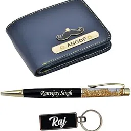 your gift studio Customized Birthday Gift Set for Men with Name & Charm | Personalized Leather Men's Wallet, Pen and Keychain | Personalized Gift Set for Husband, Father, Brother (Blue)-picture-16