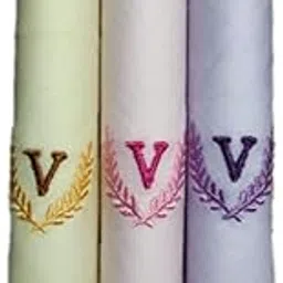 quienz Ladies Initials (V) Multicolor 100% Cotton Handkerchiefs Pack of 3 (6551 C/C)-picture-11