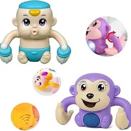 Creativity Baby & Dancing Banana Monkey Combo | Musical, Voice/Clap Sensor, Light & Sound Crawling + Tumbling Spinning Activity Toys for Kids | Fun Interactive Gift Set for Boys & Girls Age 3+ Years-image-45