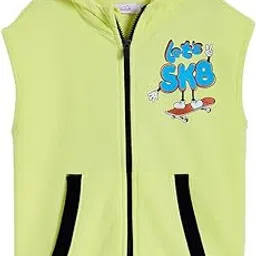 Hopscotch Boys Sleeveless Lime Typographic Skateboard Hooded Sweatshirt-picture-30