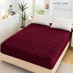 STEP WISE 100% Waterproof Fitted Quilted Mattress Protector Hypoallergenic Breathable Noiseless Ultrasoft dust-proof fluffy cushion cooling bed cover (King Size 72x78 inch/6x6.5 ft, Maroon)-image-38