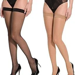 hayberg Women'S 2 Pair Thigh-Highs Long Exotic Stockings Tights Black And Beige (2 Pair)-picture-45