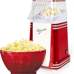 VikriDA Hot-Air Electric Popcorn Maker, 8 Cups, Healthy Oil Free Popcorn with Measuring Scoop, Retro Red image 1