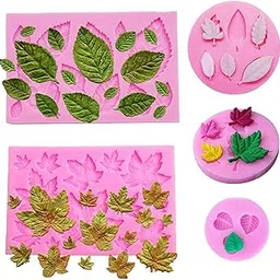 HASTHIP 5Pcs Silicone Leaves Fondant Molds 3D Mini Maple Leaf Rose Shaped Diy Cake Decoration Molds, 20 x 10 x 3 Centimeters image 1