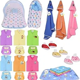 Toddylon New Born Baby Complete Daily Items Combo Infants Sleeping Essential Bedding Set & Newborn Clothes (0-6 Months) Blue-picture-68