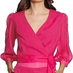 zink london Women's Pink Solid Wrap-Styled Crop Top-picture-61