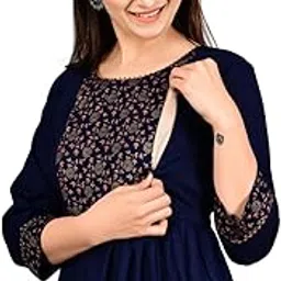 VMS Women's Floral Printed Maternity Feeding Kurti with Zipper Maternity Maxi Gown for Women Feeding Ankle Length Dress-image-94