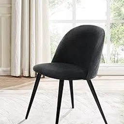 Finch Fox Romantic Vintage Dining Chairs Rustic Black Fabric Cushion Seat Chair with Black Powdered Coated Metal Legs-image-53