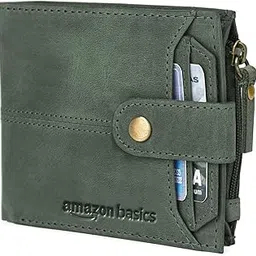 amazon basics Leather Wallet | 7 Card Slots | 1 Zipper Compartment | for Men (Olive Green)-image-14
