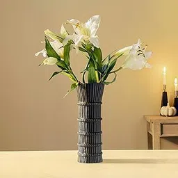 Fluted Vase Decorative Metal Flower Pot for Home Décor, Office & Living Room | Modern Black Aluminium Vase for Pampas Grass, Money Plant & Artificial Flowers for Modern Home-picture-34