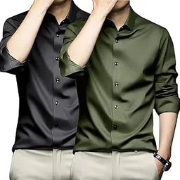 Combo of Men's Stylish Solid Satin Casual Shirt for Men Full Sleeves| Poly Satin Silk Shirt Pack of 2-image-6