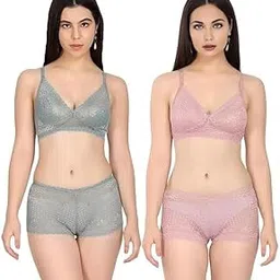 first glance Women's Lace Net Sexy Honeymoon Lingerie Set | Bra and Panty Set | Lace Bra Panty Set for Women Sexy | Bra Panty Designer Set for Girls | Bra and Panty Set-picture-17