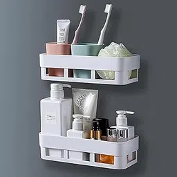 CraftCare Multipurpose Wall Mount Bathroom Shelf and Rack for Home and Kitchen.Self Adhesive Bathroom Shelf for Wall, Washroom Organizer, Bathroom Rack Stand Without Drilling(2 Bathroom Shelf)-image-5