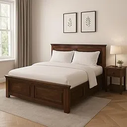 Excel International Siska Solid Sheesham Wood Queen Size Bed with Buid in Storage | Wooden Double Bed Box Storage for Bedroom | Rosewood, Teak Finish-picture-23