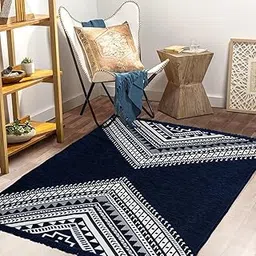VAS COLLECTIONS Designer Superfine Chenille Carpet | 500 GSM Velvet Carpet/Area Rug/Durries with Fine Yarn for Living Room, Bedroom, Runner| 150x210 cm or 5x7 ft, Blue-image-18
