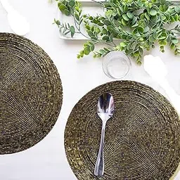 CANVASS®- Handcrafted Beaded Round Small PlaceMat Coasterfor Dinning Table,Pan,Hot Dishes and Pots (8 X 8 Inches Inches) Set of 2 (Bronze)-picture-14