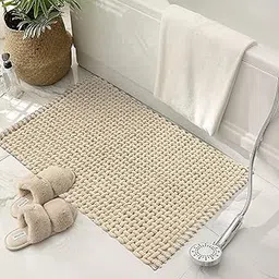 SANMARINO Non Slip Chenille Bath Mat, Extra Soft Bathroom Mat, Super Absorbent Fluffy Bath Mats for Bathroom, Machine-Washable Quick Dry Bath Rug Foot Mat, 16"x24", Beige-picture-23