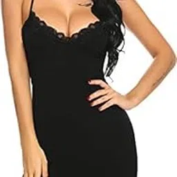 hypestitch Women Satin Babydoll Nightwear with Lace Trim, V-Neck, Spaghetti Straps, White-picture-31
