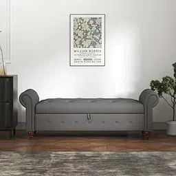 LEGACY OF COMFORT F4 Velvet Upholstered Storage Bench Sofa Bench Sofa couches Rolled Arm Window Bench Ottoman Bench 2 Seater Sofa Chaise Lounger or Living Room Bedroom Office (Grey Velvet) image 1