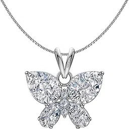 highspark Women & Girls 925 Silver Ocean Blue Butterfly Solitaire Pendant & Chain| 92.5 Sterling Silver And Diamond Like Brilliance Sparkling Zirconia | Lovely Gift - Ocean Blue Butterfly image 1