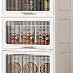 House of Quirk Foldable Storage Box,Closet Organizers and Storage,Plastic Storage Cabinet for Craft Toy Organizer,Stackable Storage Containers with Doors and Lids for Organization (5Layer 55cm White)-image-68