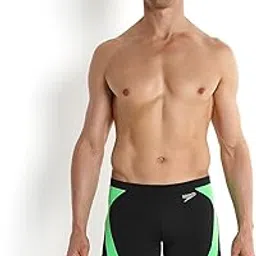speedo Men's Endurance+ Logo Graphic Splice Aquashort - Black & Fluo Green-picture-36