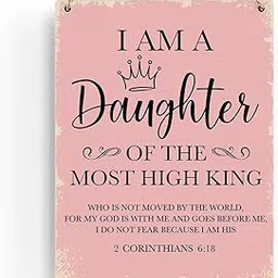 Inspirational Bible Verse Wall Art Daughter Gifts I Am A Daughter of The Most High King Christian Wall Decor Nursery Decor Religious Gifts for Women Girl Daughter Wooden Hanging Sign 6x12Inch-image-2