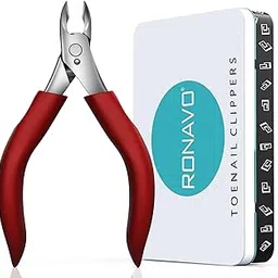 RONAVO Precision Toenail Clippers for Thick or Ingrown Toenails- Podiatrist- Professional Large Nail Clipper Grooming Tool - W/Metal Box/-Toenail Scissors for Seniors/Mens/Women(Red)-image-11