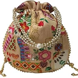 milan's creation Multicolor Embroidery Potli Bag Purse Beautiful Embroidery With Pearl Handle Tassel Women’s Handbag Giveaways Festival-picture-16