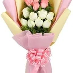 indiaflowersgifts IFG's Beautiful Bouquet of Pink and White Roses, 10 pcs Fresh Flowers - Same Day Delivery-picture-25