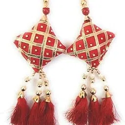 Women's Handmade Work Ethnic Hanging Cotton Pompom Bell Tassel Latkan for Saree, Blouse and Lehenga - Pack of 2 (Red)-image-26