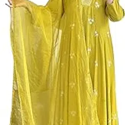 anni designer Women's Viscose Silk Anarkali Printed Kurta with Pant and Dupatta-picture-34
