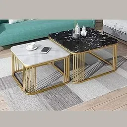 Raafi Stylish Square Wrought Iron Coffee Table Set of 2 Industrial Modern Design, Durable Metal Construction for Living Room & Office Decor Perfect for Apartments, Homes, or Offices-picture-38