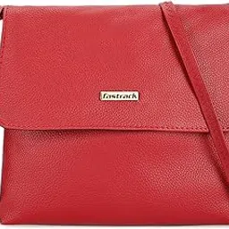 fastrack Women's Solid Structured Sling Bag with Non-Detachable Sling Strap & Button Closure, Maroon-picture-51
