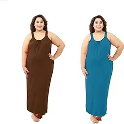 d'heer fashion Full Length Women's Hosiery Cotton Fabric Long Nighty Slip/Camisole Slip- for Women - Plus Size Nighty (Pack of 2) image 1