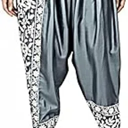 Women's Dhoti Style Pants with Floral Print Border, Elastic Waist, Available in White, Black, Silver, Green, Blue, Brown, and Lavender, Cotton-image-9