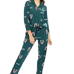 lotik Women's Cotton Rainbow Print Shirt & Payjama Full Sleeve Loungewear Nightsuit Set-picture-47