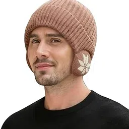 Winter Caps for Men, Woolen Hat Men Ears Protection Soft Warm Cap (Brown)-image-1