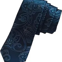 justin dustin Men's Microfiber Necktie, Navy Blue with Paisley Pattern, Classic Width-picture-28