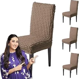 HOKIPO 'Aria Nova' Bubble Set of 4 Dining Chair Cover 280 GSM Stretchable Slipcovers, Mocha Brown (AR-6213-BR*4)-picture-24