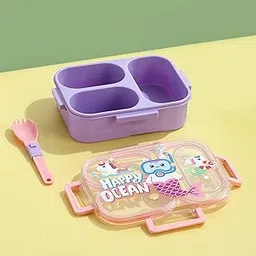 FunBlast Lunch Box with Spoon – Cute Cartoon Bento Lunch Box with Transparent Lid, 3 Compartment Leakproof Lunch Container with Spoon Compartment, Plastic Tiffin Box for School Kids (Mermaid)-picture-11