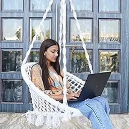 Patiofy Swing for Adult/Round Shape Hanging Swing Chair/Swing Chair for Adults for Home/Zula for Home/Hammock Swing for Adults/Swing for Balcony with Hanging Kit- White-picture-36