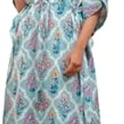 a&k Women Sea Green Rayon Floral Printed Round Neck Kaftan Dress for Casual Wear-picture-25