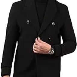crimsoune club Men's Black Notched Lapel Mid-Thigh Length Double Breasted Coat-picture-25