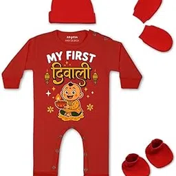 arvesa My First Diwali D-2067 Jumpsuit Set Bodysuit, Sleepsuits, Rompers For New Born Baby Clothes 0-3 Months Unisex Stylish Dress For Baby Boy & Girl, Newborn Infant Outfit-picture-36