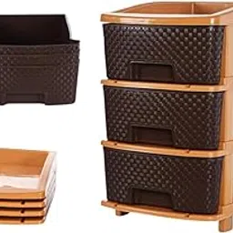LISTYIC 3-Layer Plastic Storage Drawer Cabinet | Rattan Style Organizer for Bedroom, Kitchen & Office | Multipurpose Space-Saving Storage Rack (Brown)-picture-16