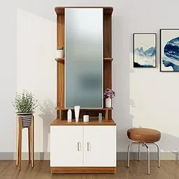 VIKI Engineered Wood | Dressing Table With Mirror And Door, Dressing Table Organizer , Makeup Cabinet, 180Cms(H) X 70Cms(W) X 40Cms(D) | 1 Year Warranty | Brussel Walnut And Frosty White-image-93